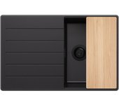 Primagran fregadero cocina todo negro 78x50cm, fregadero granito 1 seno + sifón + accesorios, fregadero sobre encimera al mueble 45cm - copenhague