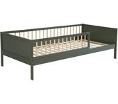Cama infantil 90cm pino natural con somier de láminas incluido, elio, verde, 195x95.5x60 cm