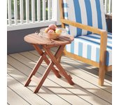 Mesa auxiliar de jardín de madera acacia, terraza redonda portátil con bandeja para láminas, para piscina, patio, carga 75 kg, 46 x 46 x 45 cm
