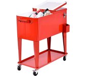 Carrito nevera 76l portátil con ruedas para bebidas y hielo, bar móvil con sacacorchos y estantes para jardín terraza exterior, rojo