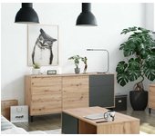 Aparador concord, buffet de salón, mueble tv, armario de salón, aparador moderno con 2 puertas y 3 cajones, 154x41h74 cm, roble anudado y antracita