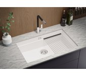 Primagran fregadero bajo encimera blanco 76x47cm, fregadero cocina 1 seno + sifón + enrollable escurridor, fregadero granito al mueble 80cm - prague