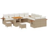 Conjunto de sofá de jardín vidaxl de 13 piezas con cojines beige de ratán polímero acacia, conjunto de comedor de jardín vidaxl de 3 piezas con cojine