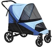 Cochecito para perros pawhut tela oxford, acero azul 124x67x100 cm