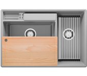Primagran fregadero cocina gris 78x53cm, fregadero granito 2 senos + sifón + accesorios, fregadero sobre encimera al mueble 80cm - paris