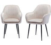 Sillón de terciopelo con patas de metal, set de 2, shella, blanco roto, 57x59x84.5 cm