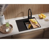 Primagran fregadero cocina negro 62x50cm, fregadero granito 1 seno + sifón + accesorios, fregadero sobre encimera al mueble 45cm - sydney