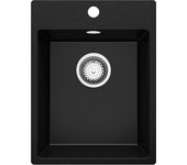 Primagran fregadero cocina negro 38x50cm, fregadero granito 1 seno + sifón, fregadero sobre encimera al mueble 40cm - riga