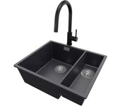 Primagran fregadero bajo encimera grafito 56x47cm, fregadero granito 1,5 senos + grifo 40x22cm + sifón, fregadero cocina al mueble 60cm - london duo