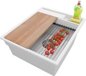 Primagran fregadero cocina blanco 43x53cm, fregadero granito 1 seno + sifón + accesorios, fregadero sobre encimera al mueble 45cm - oslo pocket