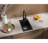 Primagran fregadero cocina grafito 28x50cm, fregadero granito 1 seno + sifón, fregadero sobre encimera al mueble 30cm - riga
