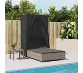 Vidaxl tumbona doble con techo y cortinas ratán sintético gris
