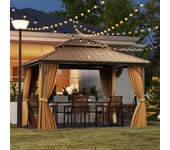 Pérgola de jardín exterior de 3,54 x 2,94 x 2,84 m, cenador de jardín para todo el año con doble techo de metal galvanizado, cenador