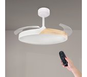 Ventilador dc de techo coal 108 cm, luz led cct control remoto, aspas retráctiles, nature