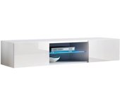 Mueble tv con led | mueble de televisión | colgante | mueble de salón | 2 puertas 2 compartimentos | 160x30x38,5cm | modelo tibi | blanco