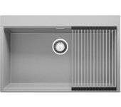 Primagran fregadero cocina gris 78x50cm, fregadero granito 1 seno + sifón + enrollable escurridor, fregadero sobre encimera al mueble 80cm - oslo