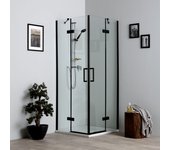 Mampara de ducha negra mate 70x70 con puertas batientes sin marco| london