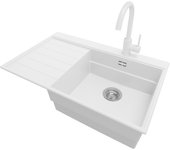Primagran fregadero granito blanco 78x50cm, cocina 1 seno + grifo 32x20cm + sifón, sobre encimera al mueble 50cm - sydney