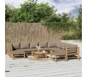 Vidaxl set de muebles de jardín 11 piezas bambú y cojines gris taupé