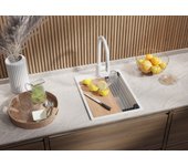 Primagran fregadero cocina blanco 38x50cm, fregadero granito 1 seno + sifón + tabla de cortar, fregadero sobre encimera al mueble 40cm - oslo
