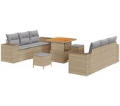 Conjunto de sofás de jardín vidaxl de 9 piezas con cojines beige ratán poliéster acacia, conjunto de comedor de jardín vidaxl de 3 piezas con cojines