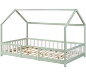 Cama para niños sisimiut forma de casa pino 120x200 cm verde menta [en.casa]