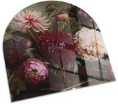 Placa de cristal para chimenea, zócalo protector de chimenea, diseño moderno | 100x100 | semicírculo | ramo floral en detalle