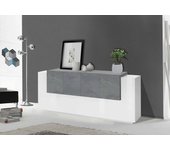 Aparador gennaro, aparador de cocina con 7 puertas, buffet de salón, aparador de cocina, 100% made in italy, 200x45h86 cm, blanco brillo y pizarra