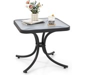 Mesa de jardín de metal, mesa auxiliar de 50 cm para exteriores con placa de cristal, para balcón, resistente a la intemperie, mesa de café, patio