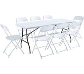 Mesa y sillas plegables de jardín - 8 plazas 180cm blanco
