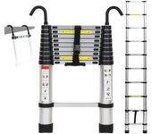 Escalera telescópica aluminio con gancho escalera plata multifunción portátil plegable 2.6m