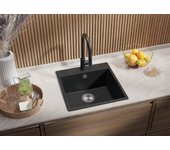 Primagran fregadero cocina grafito 48x50cm, fregadero granito 1 seno + sifón, fregadero sobre encimera al mueble 50cm - riga