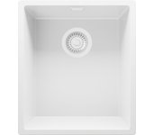 Primagran fregadero cocina todo blanco 41x47cm, fregadero granito 1 seno + sifón, fregadero sobre encimera al mueble 45cm - london slim