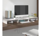 Soporte de monitor madera maciza de pino blanco 80x24x10,5 cm
