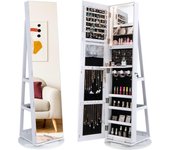 Armario de joyería con espejo de cuerpo entero, armario joyero giratorio de 360° con luz led de 3 colores, espejo de maquillaje interior, organizador