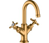 Hansgrohe axor montreux mezclador de lavabo de 2 manijas 160, juego de desagüe, para lavabo manual, 16505250, color: brushed gold optic