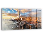 Moderno reloj de pared de cristal impreso | puntas negras | 60x30 | faro y el mar báltico