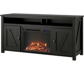 Farmington|mueble bajo con chimenea eléctrica en tablero de partículas negro