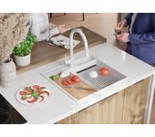 Primagran fregadero cocina blanco 58x53cm, fregadero granito 1 seno + sifón + accesorios, fregadero sobre encimera al mueble 60cm - oslo pocket