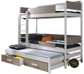 Litera henderson 114, litera con cama extra, de color marrón claro, 90x190, 90x200, madera, somieres, 98x208x183cm