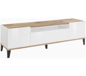Argentoro mueble tv, aparador bajo de salón con 2 puertas, base para mueble televisión, 100% made in italy, 160x40h47 cm, blanco brillo y arce
