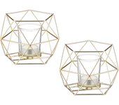 Relaxdays portavelas de té geométricos, set de 2, metal, 10 x 13 x 12 cm, candeleros para vela votiva, dorado