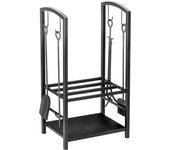 Estante para leña de chimenea outsunny metal negro 40x30x74.5 cm