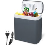 Nevera eléctrica 24l, caja nevera 12/230 v - portátil, coche, camping - nevera eléctrica coche, enfría y calienta modo eco gris