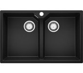 Primagran fregadero cocina negro 78x50cm, fregadero granito 2 senos + sifón, fregadero sobre encimera al mueble 80cm - madrid twin