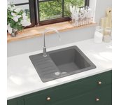 Vidaxl fregadero de cocina de granito con un seno gris