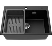 Cecipa max fregadero de un seno negro de 60 x 45 cm - fregadero de cocina de cuarzo y resina - fregadero de gran capacidad