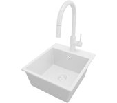 Primagran fregadero granito todo blanco 38x44cm, fregadero cocina 1 seno + grifo 40x22cm + sifón, fregadero sobre encimera al mueble 40cm - riga easy
