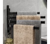 Toallero de baño giratorio, montaje en pared, sin taladros, 4 barras - 31,6 × 27,4 cm - gris