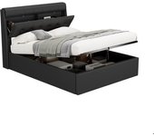Cama acolchonada elegante, 140 x 200 cm, cama hidráulica, con almacenamiento oculto en la cabecera